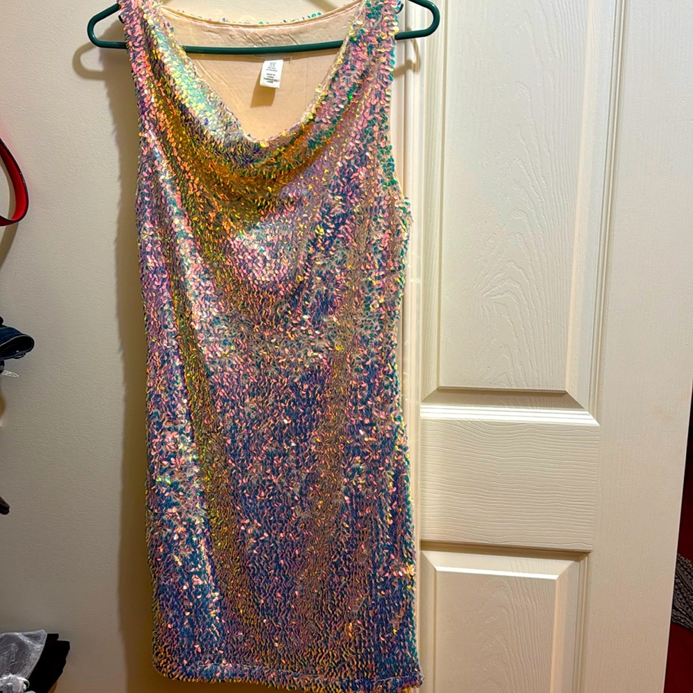 Sequin cowl neck mini dress 
Perfect Dazzle for NYE